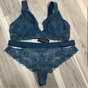 Monique Morin set• WILD LACE PLUNGE BRALETTE and CHEEKY PANTY in DARK DENIM BLUE